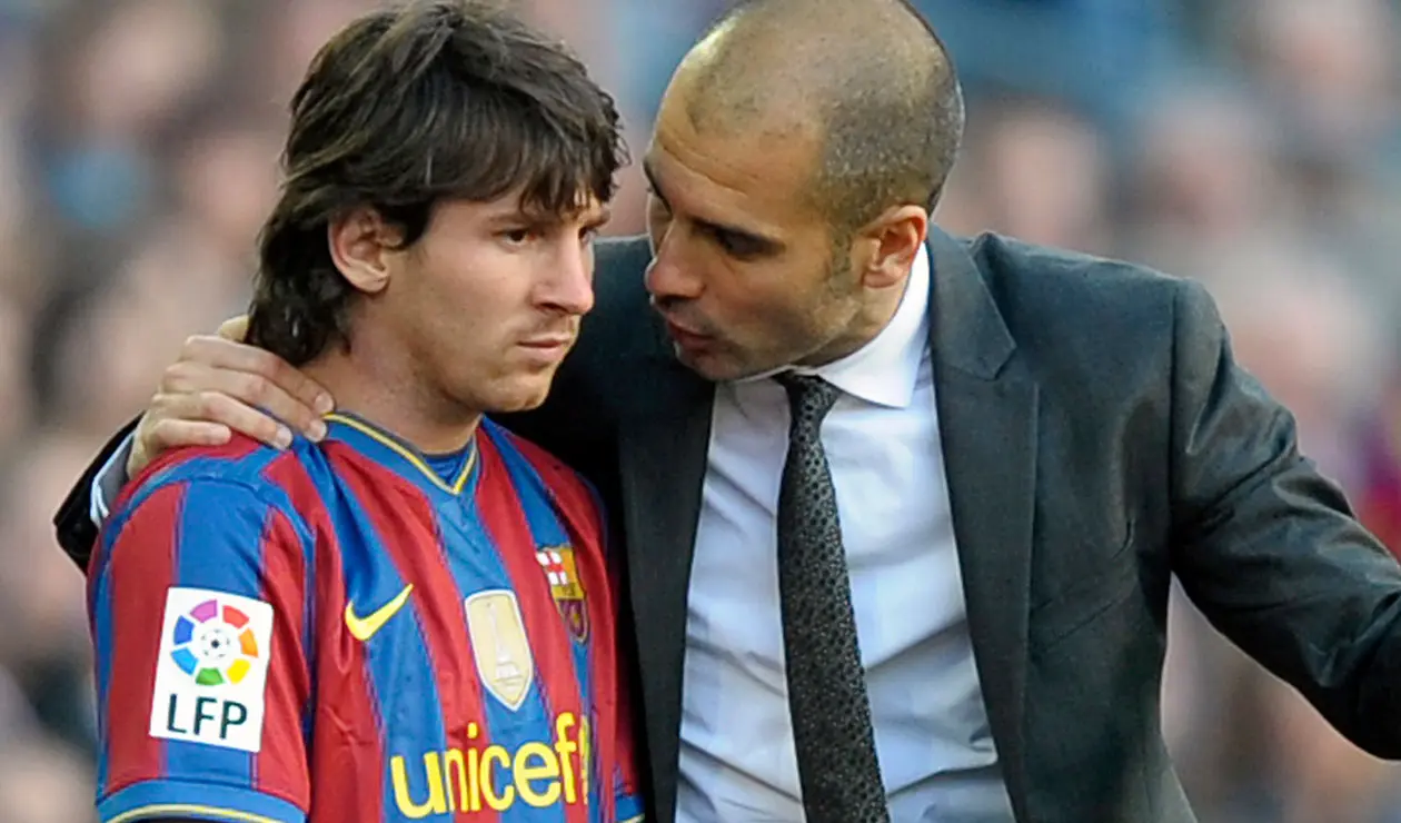 Pep Guardiola y Messi cuando los dos coincidieron en el Barcelona