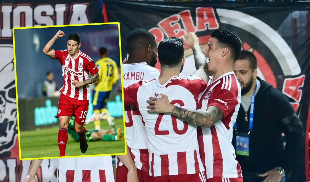 James Rodríguez en un partido de Olympiacos en 2023