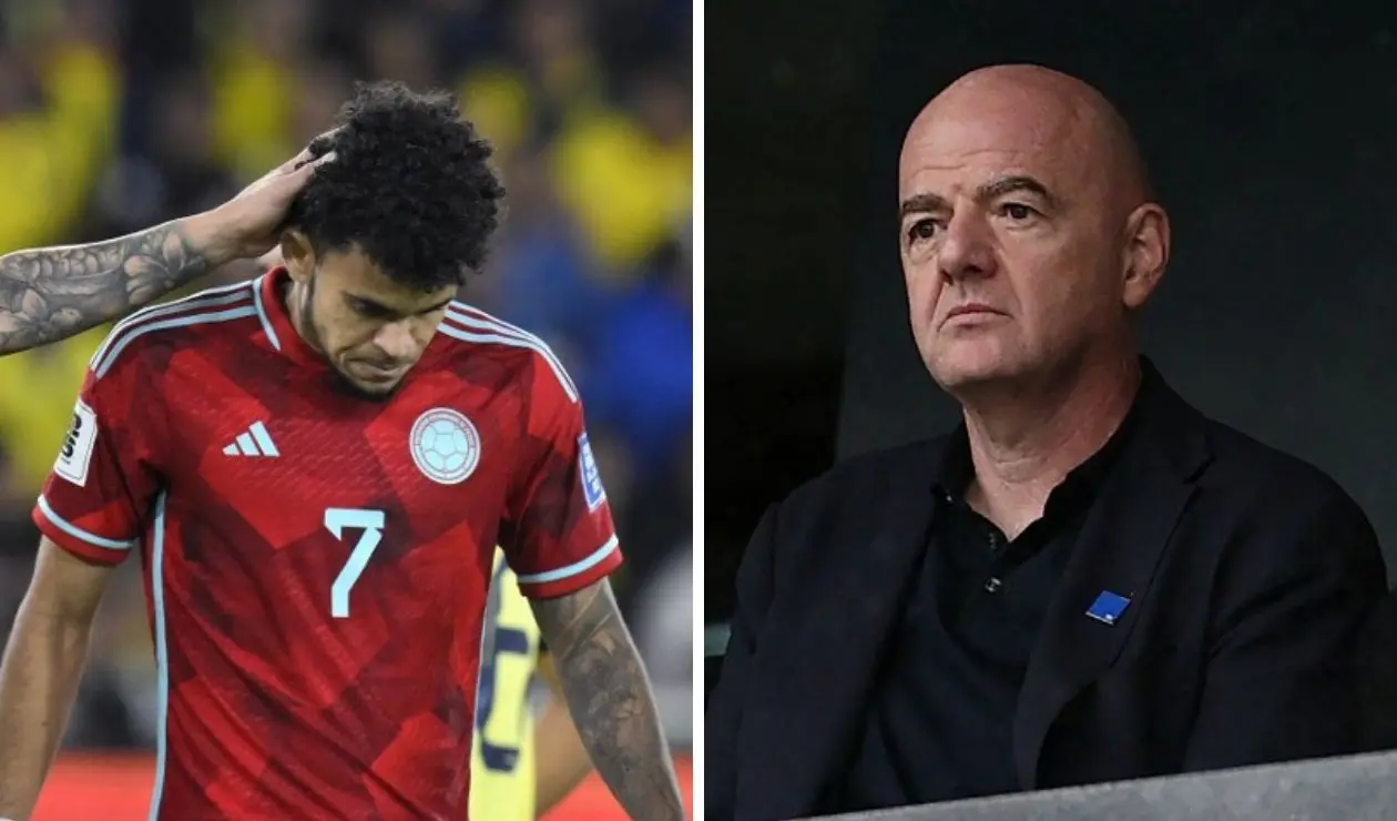 Luis Díaz y Gianni Infantino, presidente de la FIFA
