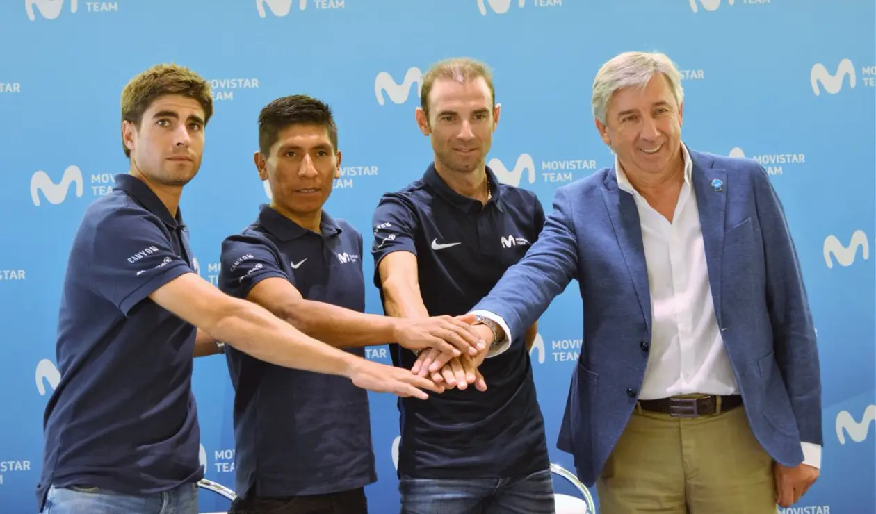 Mikel Landa, Nairo Quintana, Alejandro Valverde y Eusebio Unzué