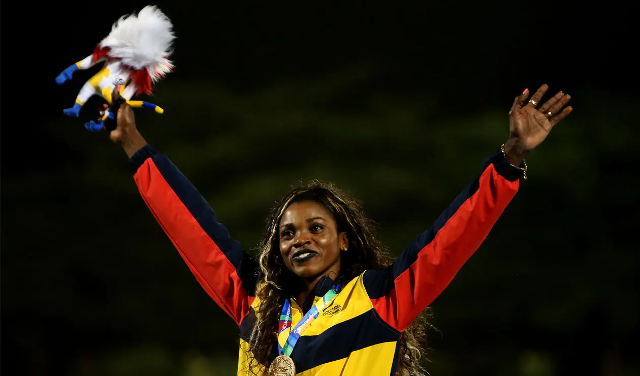 Caterine Ibargüen celebra haber ganado el oro del salto triple en los Juegos Centroamericanos y del Caribe Barranquilla 2018
