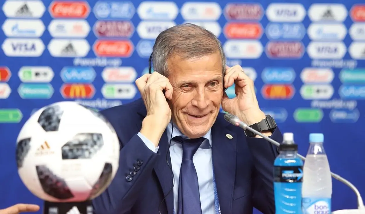 Óscar Washington Tabárez en rueda de prensa en Rusia 2018