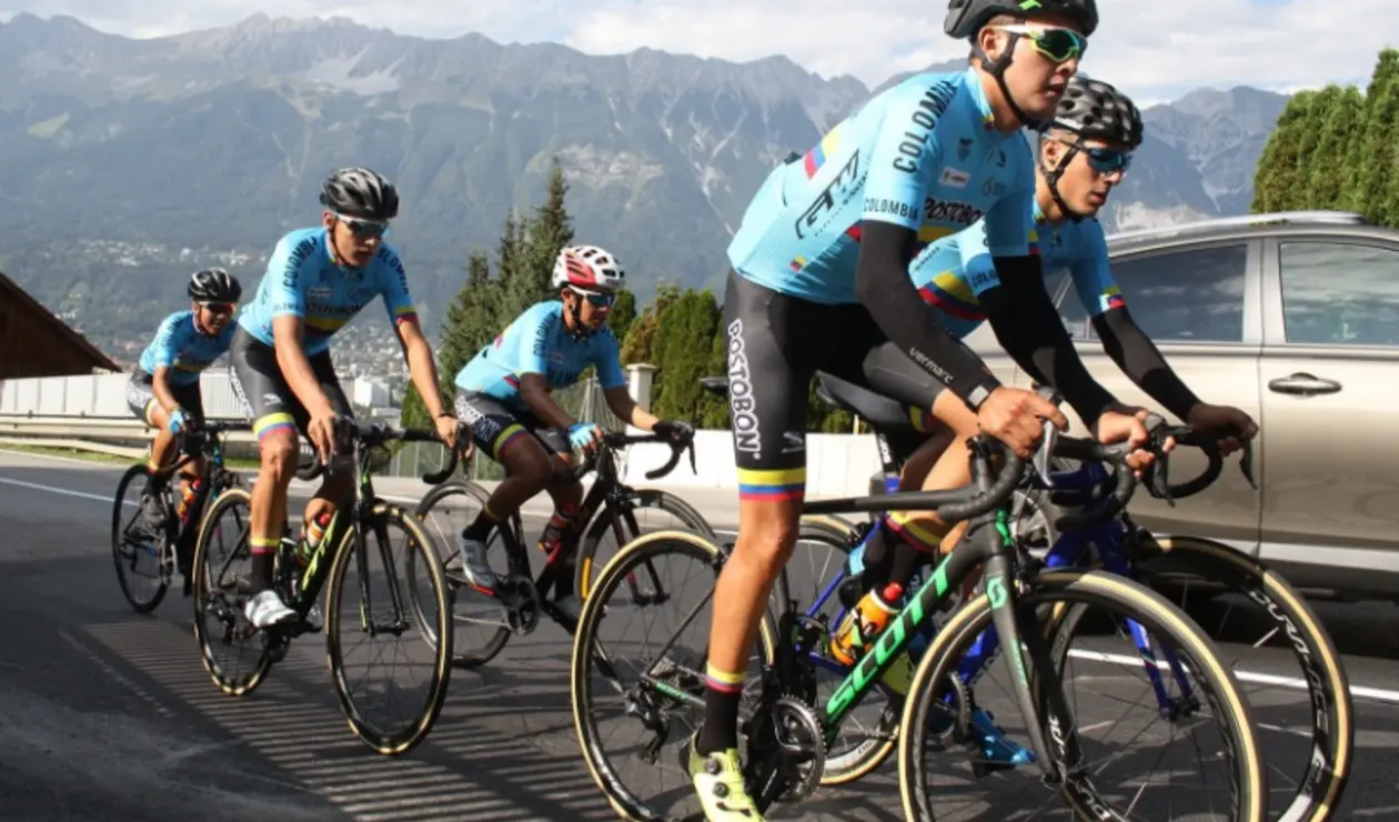 Selección Colombia de Ciclismo en el Mundial que se disputó en Innsbruck