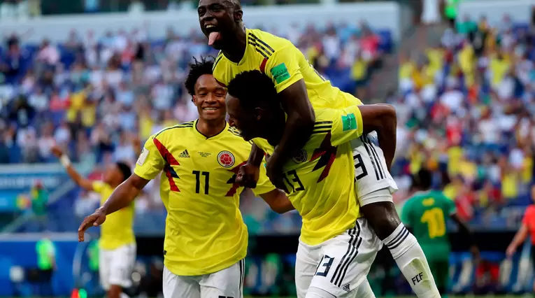 Yerry Mina celebra el gol de la victoria de Colombia ante Senegal