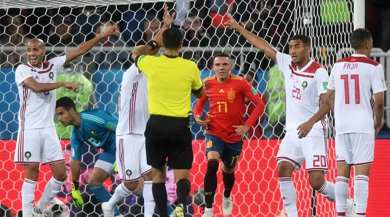Iago Aspas antes de que el VAR decretara el gol de España ante Irán