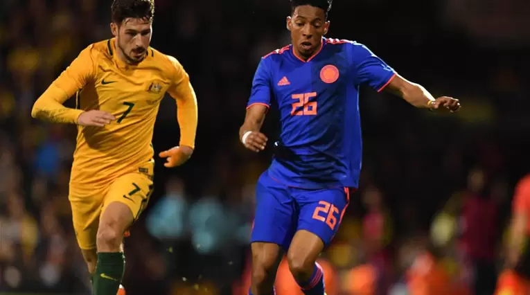 Johan Mojica, jugador de la Selección Colombia, en el partido amistoso ante Australia