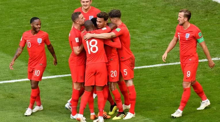 Inglaterra celebrado el primer gol ante Suecia en los cuartos del Mundial de Rusia