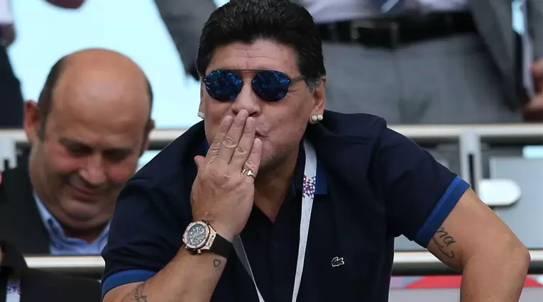 Diego Maradona en uno de los partidos del Mundial de Rusia 2018