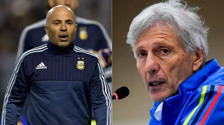 Jorge Sampaoli, técnico de Argentina y José Pékerman, entrenador de Colombia