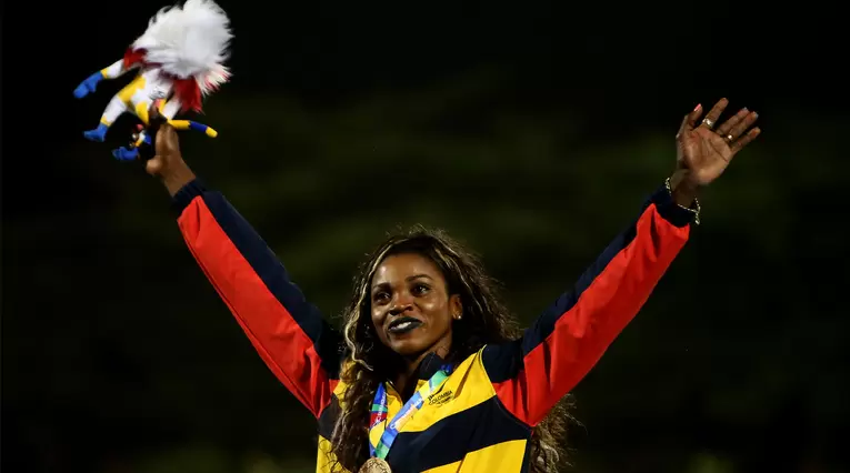 Caterine Ibargüen celebra haber ganado el oro del salto triple en los Juegos Centroamericanos y del Caribe Barranquilla 2018