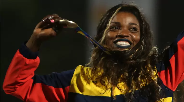 Caterine Ibargüen con el oro del salto triple en los Juegos Centroamericanos y del Caribe Barranquilla 2018