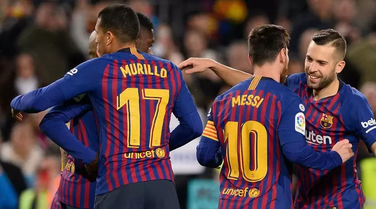 Jugadores del Barcelona celebrando un gol