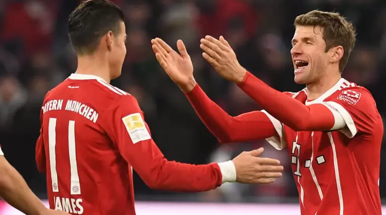 Müller y James Rodríguez jugando en el Bayern Múnich