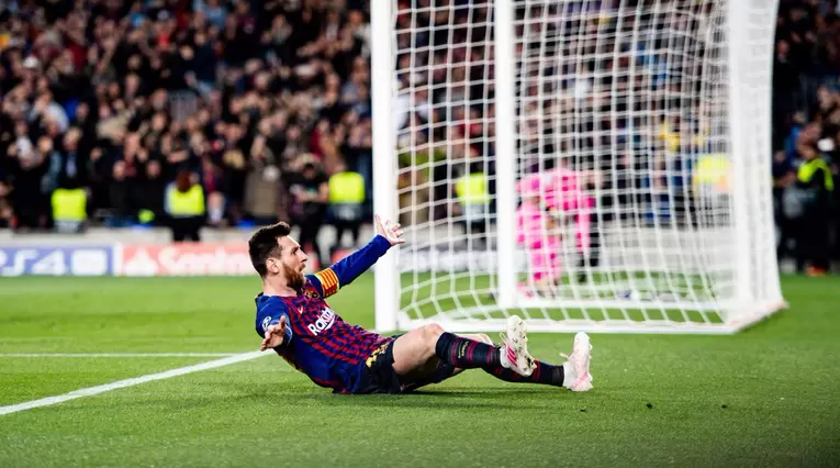 Leo Messi celebrando un gol (Barcelona vs Liverpool)