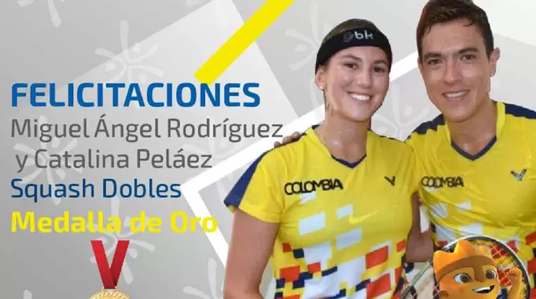 Catalina Peláez y Miguel Ángel Rodríguez en dobles mixto de squash.