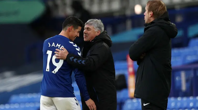 James Rodríguez y Carlo Ancelotti