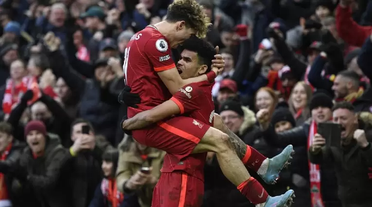 Celebración del gol de Luis Díaz en Liverpool