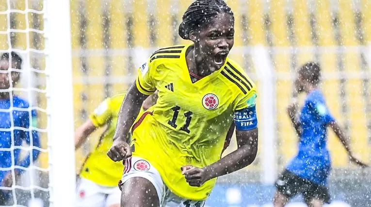 Linda Caicedo celebrando gol en Mundial Femenino Sub 17