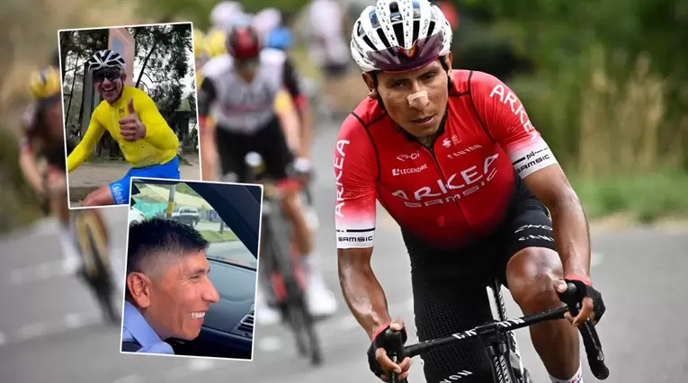 Nairo Quintana apoyando a un ciclista aficionado