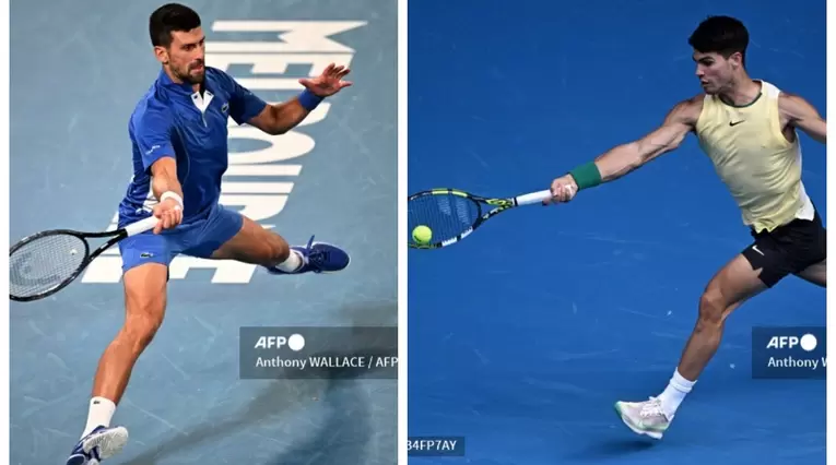 Carlos Alcaraz y Novak Djokovic en el Abierto de Australia 2024