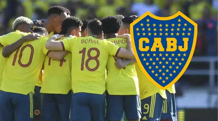 La selección Colombia con el escudo de Boca