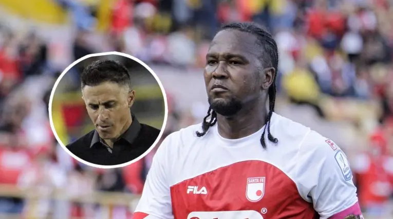 Pablo Peirano y Hugo Rodallega, técnico y jugador de Santa Fe