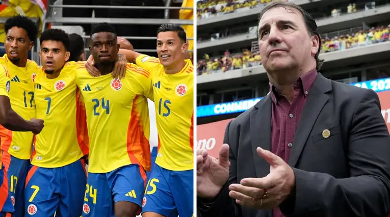 Néstor Lorenzo y jugadores de la selección Colombia