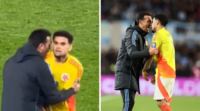 Cruce de Lionel Scaloni con Luis Díaz en Argentina vs Colombia