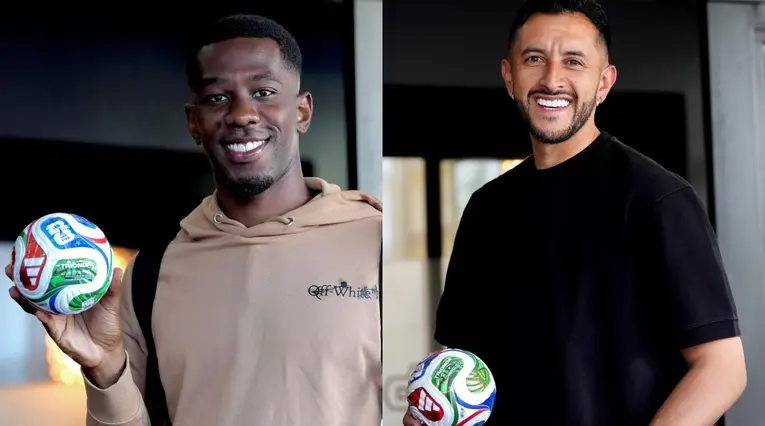 Carlos Cuesta y Camilo Vargas en la concentración de Colombia