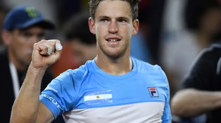 Diego Schwartzman celebrando el primer punto en serie de Copa Davis ante Colombia