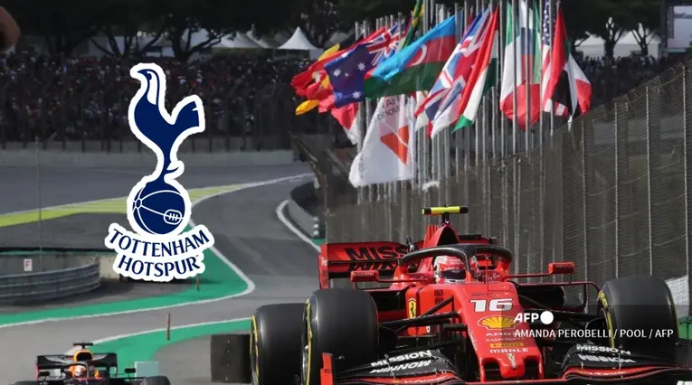 Carrera de Fórmula Uno y el escudo del Tottenham Hotspur