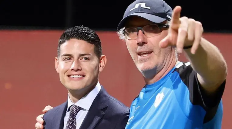 James Rodríguez y Laurent Blanc en el Al Rayyan