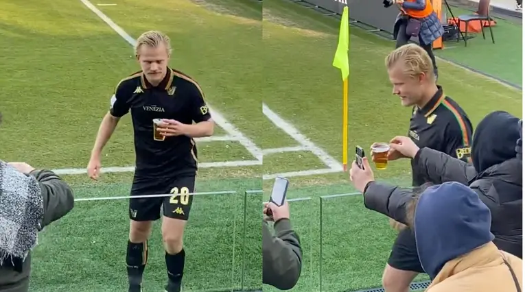 jugador va por una cerveza a la mitad del partido