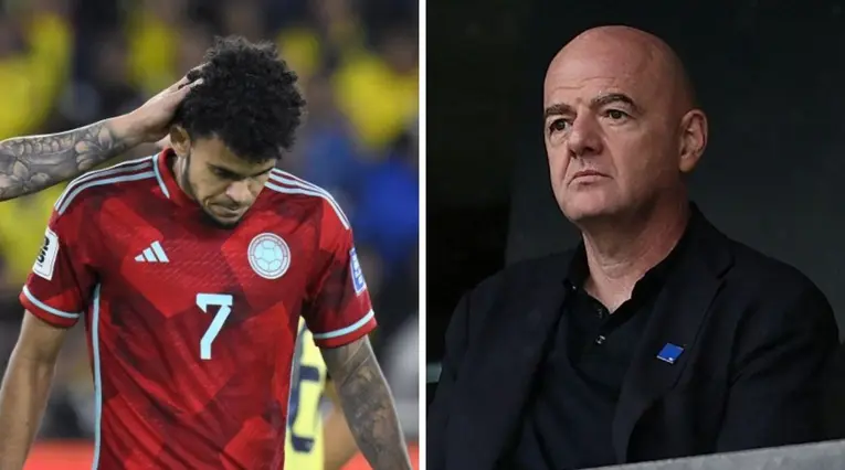 Luis Díaz y Gianni Infantino, presidente de la FIFA