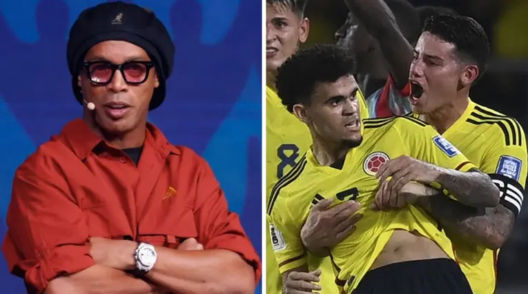 Ronaldinho con James y Luis Díaz en la selección Colombia