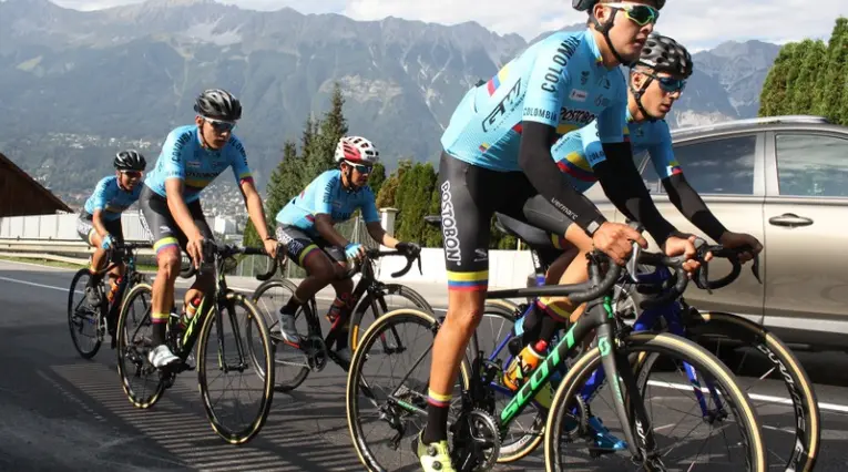 Selección Colombia de Ciclismo en el Mundial que se disputó en Innsbruck