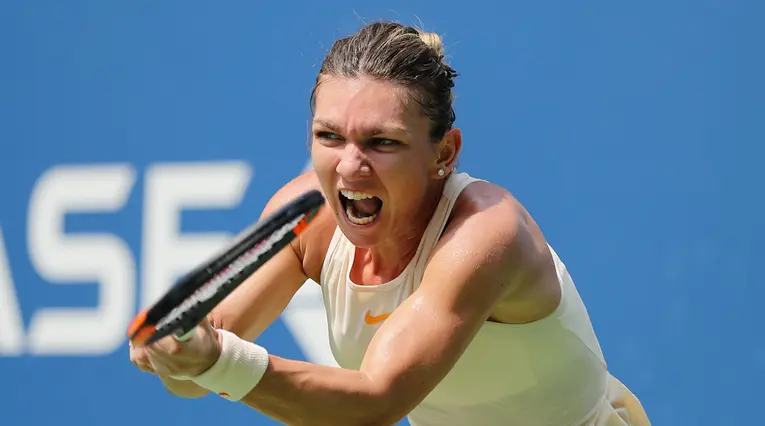 Simona Halep en su partido de primera ronda en el US Open 2018