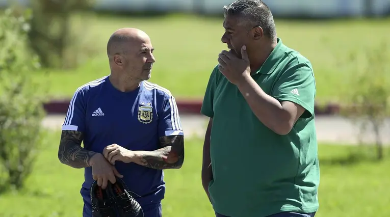 Jorge Sampaoli, DT de Argentina y Claudio Tapia, presidente de AFA