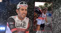 Joao Almeida felicitando a Juan Sebastian Molano por su triunfo en Vuelta a España