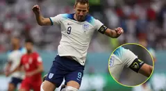 Harry Kane y brazalete de capitán utilizado para el Mundial de Qatar