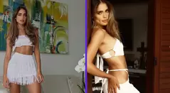 Collage de Camila Avella vestida de blanco