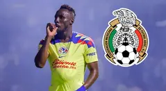 Julián Quiñones y el escudo de la selección de México