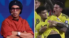 Ronaldinho con James y Luis Díaz en la selección Colombia
