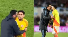 Cruce de Lionel Scaloni con Luis Díaz en Argentina vs Colombia