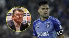 Carlos Mario Zuluaga, presidente de la Dimayor, y Falcao, jugador de Millonarios.