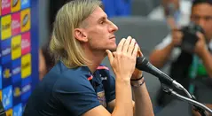 Sebastián Beccacece en la rueda de prensa antes de enfrentar a Brasil