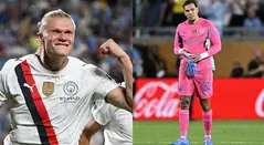 Erling Haaland y Ederson en el Manchester City