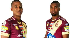 Jugadores del Deportes Tolima portando la nueva indumentaria 