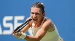 Simona Halep en su partido de primera ronda en el US Open 2018