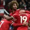 Fellaini celebrando su gol de cabeza en el triunfo ante Arsenal - Abril de 2018